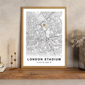Pôster do Estádio de Londres (download de arquivo digital), Mapa de localização do West Ham United FC, Mapa do Estádio de Londres, Presente de Natal, The Hammers FC