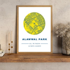 Affiche du stade ALAWWAL Park, carte de localisation du FC Al-Nassr, impression de la carte du stade d'Al-Riyadh, cadeau unique, cadeau pour partenaire, cadeau des fans d'Al-Nassr, KSA