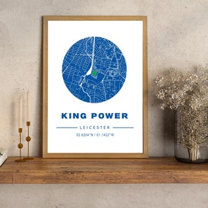 Poster du stade King Power, carte de localisation du Leicester FC, impression de carte du stade de Leicester, cadeau de Noël, carte des Foxes FC, cadeau pour partenaire