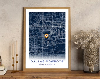 AT&T Stadium Map Print, Dallas Cowboys FC Location Map, Any Stadium Location Print, Gift for Partner, Christmas Gift, 3 For 2 Offer