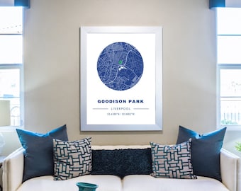 Everton Stadium Map Print, Goodison Park Location Map, Everton FC Poster, 3 For 2 Offer, Gift for Him Partner, Christmas Gift, The Toffees