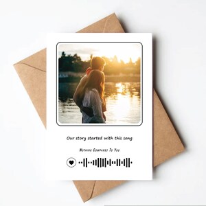 Cadeaubon voor koppels, onze eerste date, Spotify-nummer, aangepaste foto en nummer, I Love You, jubileumkaart, uniek cadeau voor hem haar, afspeelbare QR-code