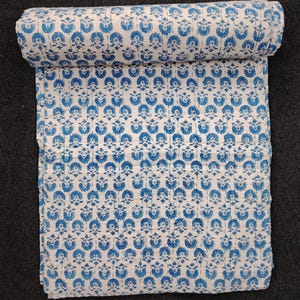 Hand Block Print Blue Kantha Quilt Bohemian Bedding Reversible Bedspread Decorative Ethnic Queen Size Throw Blue Kantha Bed Cover Quilted