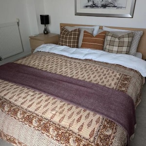 Brown Color Indian Kantha Quilt Bagru Kantha Throw Hand Block Print Indian Bedspread King Kantha Quilt Floral Print Handmade Kantha Bedding