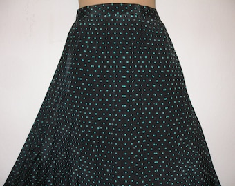 Rare Pleated  Skirt / Pleated Skirts / Skirt Vintage / Black with Mint Polka Dots /  Size EUR40 / UK12