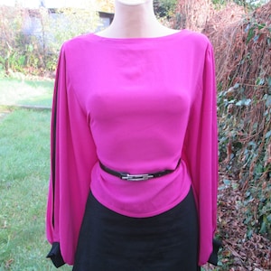 Rare Vintage Magenta Blouse: Polyester UK16