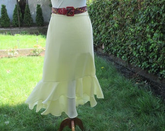 Long Yellow Skirt / Skirt with Frill/ Straight Skirt /  Skirt Vintage / Skirt Size UK16R / Elastic Waistband / Elegant Skirt