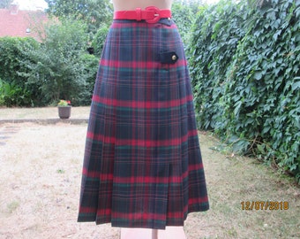 Sällsynt ullkjol Vintage: Plisserad, Lång, EUR44 / UK16, Rutig, Tartan Kiltkjol, Resår i midjan