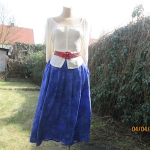 Vintage Cobalt Midi Skirt UK16: Silky Polyester, Elastic Waist