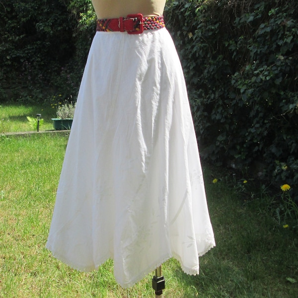 Jupe longue en coton / Broderie de jupe blanche / Jupe d'été / Jupe en coton blanche / Taille 44 EUR / 16 UK / Rare jupe vintage