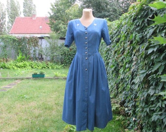 Rare Jeans Dress / Buttoned Cotton Dress / Jeans Dress Pockets / Long / Midi / Size EUR38 / UK10 / Adjusting Cotton Dress / by LINZNER Dress