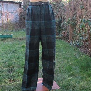 LOUIS FÉRAUD Wool Pants UK14 - Black & Turquoise Designer Trousers
