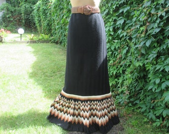 Rare Wool Skirt / Woolen Long Skirt / Acrylic with Wool / For Tall / Long Wool Skirt / Black Wool Skirt / Size EUR38 / 40 / UK10 / 12