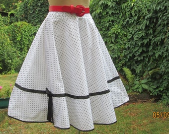 Cotton Circle Skirt / Polka Dots Skirt / Skirt Vintage / Black Polka Dots / Size EUR 42/44 X UK14/16 / Knee Length  Skirt / Handmade skirt