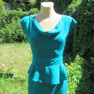 Vintage Silk Dress: Turquoise Green Open Back Basque Dress