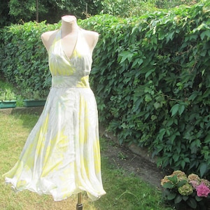 Vintage Silk Floral Dress: Sleeveless Midi Summer Dress, Open Back