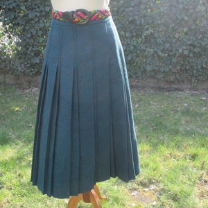 Rare Wool Skirt Vintage /  by Country Collection / Pleated Wool Skirt / Woolen Skirt / Size UK16 / 18 / Green / Turquoise / Long Wool Skirt