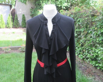 Rare Dress Vintage From ISABEL de PEDRO: Black, Ruffled Bodice, Buttoned, Timeless Elegant Dress
