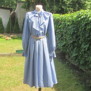 Rare Dress Vintage / Designer Dress by ANNIE GOUGH / Dress Steel Blue / Dress Size UK14 / Dress with Ruffle / Long / Midi Dress