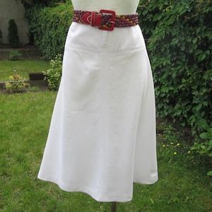 Vintage White Linen A-Line Skirt: Below Knee, Size 16