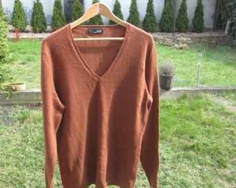 Laura Lardini Vintage Kaschmir Pullover, Braun Beige V-Ausschnitt