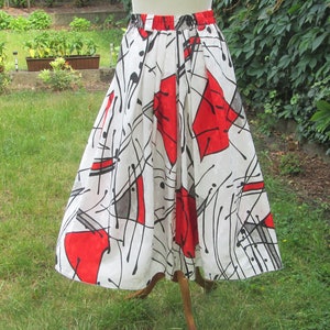 MEICO Vintage Long Skirt: Red Black White Pockets, Elastic Waist (UK12)