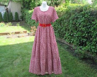 Vintage Red Floral Maxi Dress: Romantic Boho Prairie Style, Size 2XL