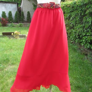 Long Skirt Red / Skirt with Frill/ Straight Skirt / Rare Skirt Vintage / Big Size Skirt / Elastic Waistband / Elegant Skirt