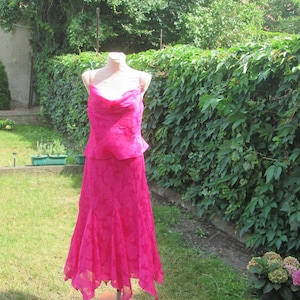 Magenta Silk Dress: Vintage Beaded Long Dress, UK14/16