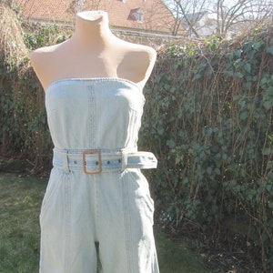 Vintage Strapless Cotton Denim Jumpsuit with Belt (EUR36/38, UK8/10)