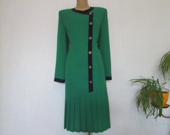 1980s Jacques Vert Green Wool Crepe Dress, Gold Buttons, UK 10 - Etsy