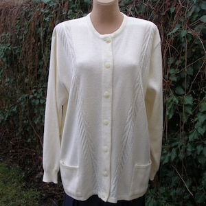 Big Size Gotton Sweater / Rare Sweater Vintage / Cotton Sweater Pockets/ Large Sweater Pockets / Cream / Size UK 18 / 20
