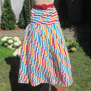 Vintage Langer Seidenrock: Bunt Gestreifte Elastische Taille