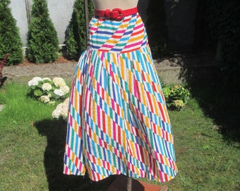 Vintage Long Silk Skirt: Colorful, Striped, Elastic Waistband