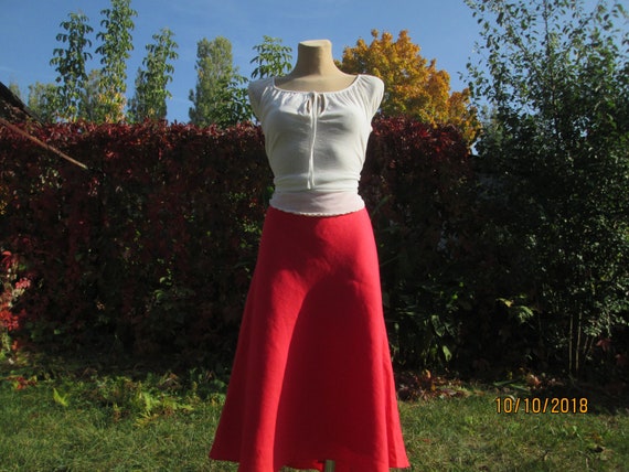 Linen Red Skirt / A Line Linen Skirt / Linen Skir… - image 1