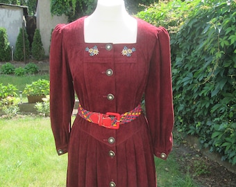 Buttoned Dress Maroon / Rare Dress Vintage / Button Dress Maroon / Long Dress Embroidery / Size UK18