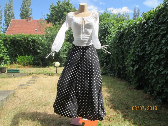 【日本入手困難】Long polka-dot crepe de chine skirt Black White Polka Dot Chiffon Long Skirts For Women Spring