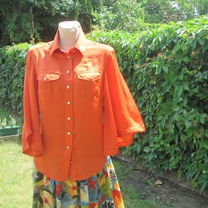 Karen Millen Vintage Orange Bluse: Seidiges Polyester Bell Ärmel (UK 12)