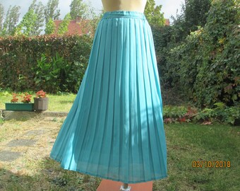 Vintage Blue Pleated Maxi Skirt | Flowing Retro Silky Polyester Fashion