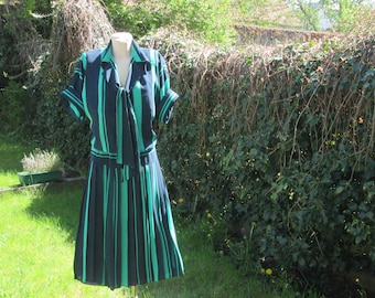 by Gina Bacconi Dress / Designer Dress / Rare Dress Vintage / Long Pleated Dress / Dress Size EUR38 / UK10 / Striped Dress