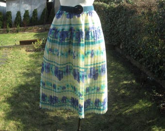 Pleated Skirt Vintage: Long, Midi, Floral, Polyester,  Size 14, Elastic Waistband