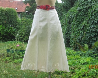 Long Linen Skirt / Linen Skirt Cream / Rare Skirt Vintage / Skirt with Applique  / Skirt Size EUR44 / UK16