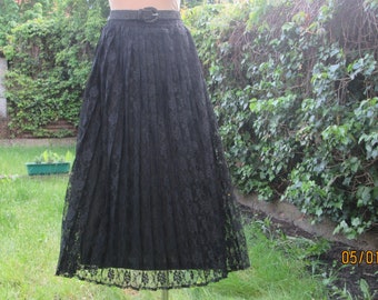 Rare Lace Skirt / Long Lace Skirt / Black Lace Skirt / Pleated Black Skirt / Pleated Lace Skirt / Skirt Size EUR 44 / UK16