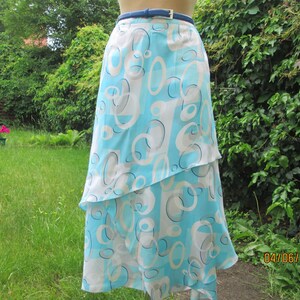 Long Skirt Blue / Rare Skirt Vintage / Flared Skirt / Summer Skirt / Viscose / Blue / Navy/ Cream / Size EUR44 / 46 / UK16 / 18