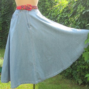Cotton Circle Skirt / Long Jeans Skirt / Circle Skirt Jeans / Cotton Skirt Pockets / Jeans Skirt Pockets / Size UK12 / Long Cotton Skirt