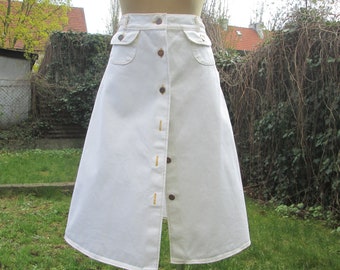 Rare Buttoned Jeans Skirt / Cotton Skirt /White Jeans Skirt / Cotton White Skirt / White / with Pockets / Size EUR38 / UK10 / A Line Skirt