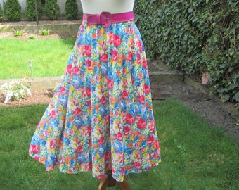 Rare Circle Skirt / Big Size Skirt / Colorfull Skirt / Skirt Floral / Elastic Waistband / Size UK20