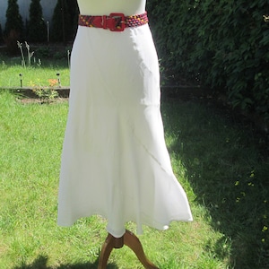 Vintage White Maxi Skirt: Elastic Waist A-Line - UK14