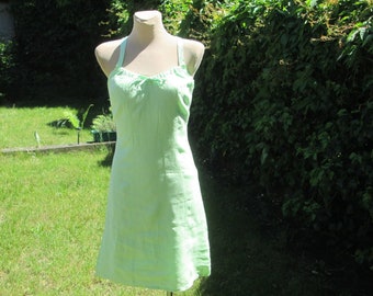 Linen Dress / Green Linen Dress / Small Size Dress / Size EUR36 / 38 X UK8 / 10