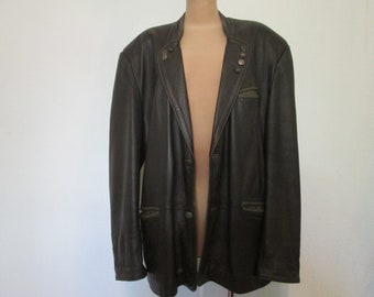 Rare Soft Learher Jacket Vintage: Soft Genuine Leather, Brown with Olive Trim, Size 56